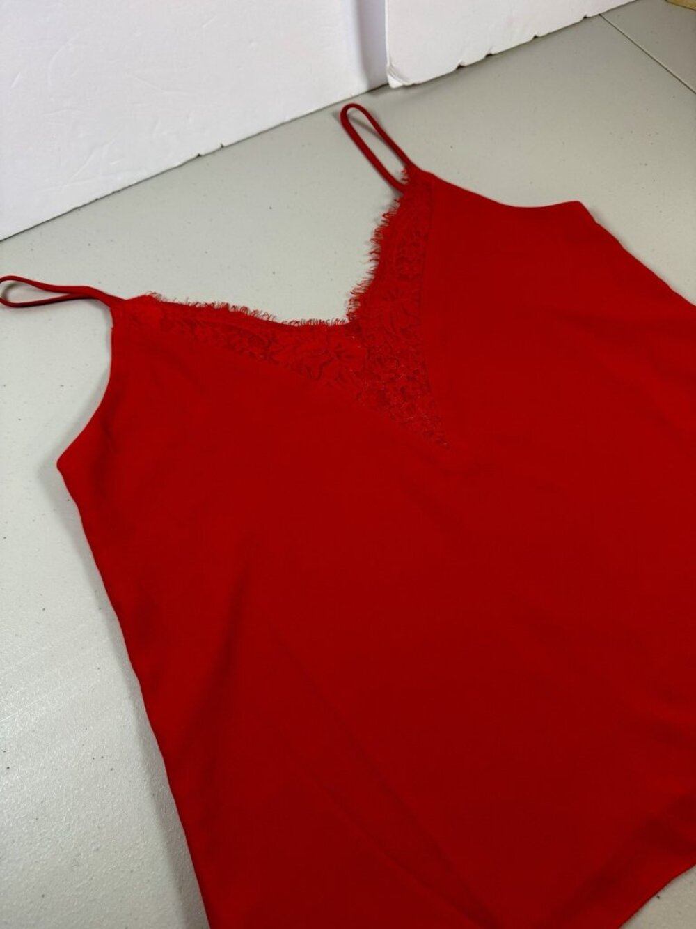 Socialite Red lace trim Cami slip tank top blouse sexy lined M Adjustable Strap